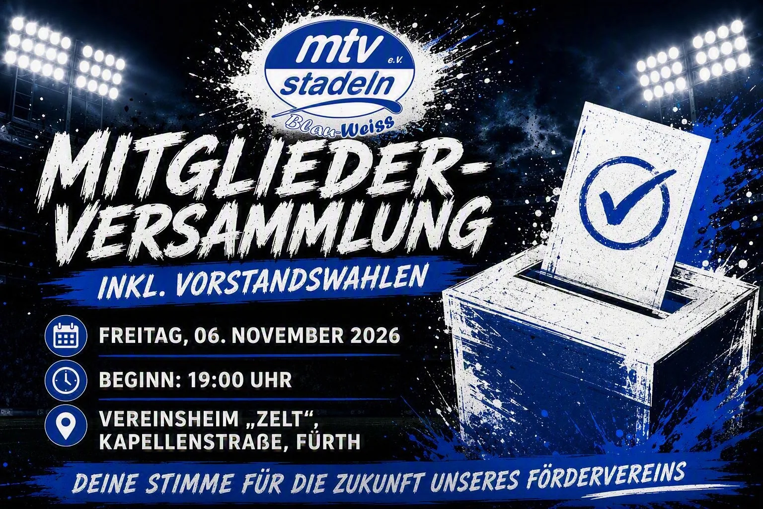 Einladung zur Mitgliederversammlung 2026 des Förderverein Blau-Weiß Fürth e.V.