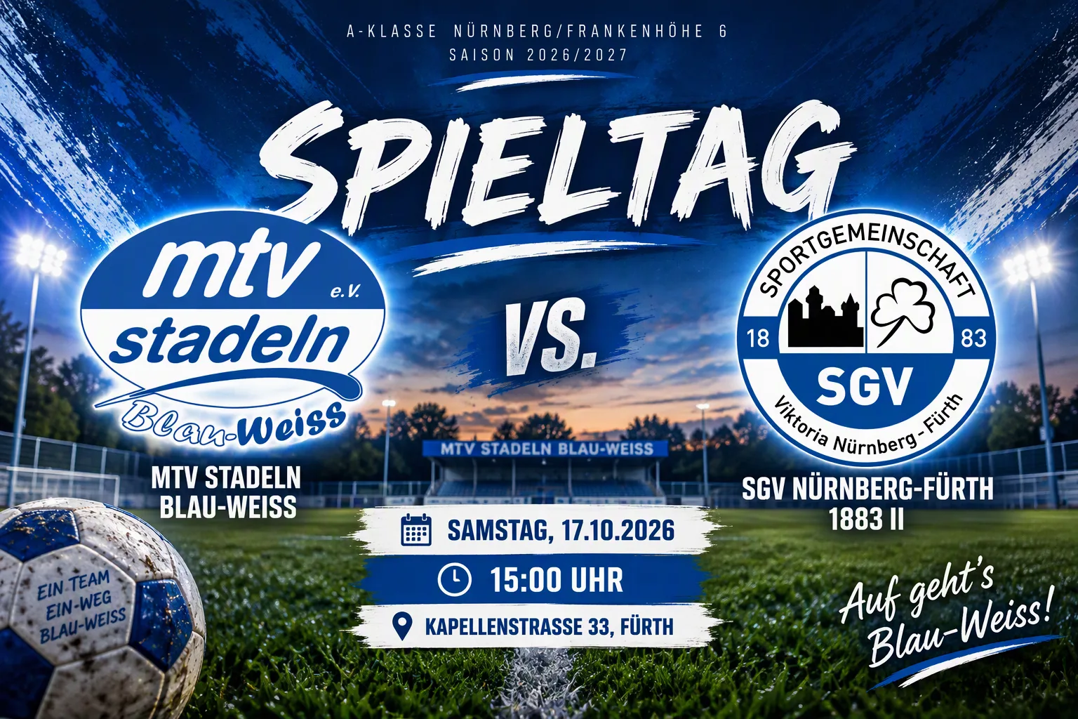 MTV Stadeln Blau-Weiss gegen SGV Nürnberg-Fürth 1883 II: Heimspiel gegen den Ligaprimus